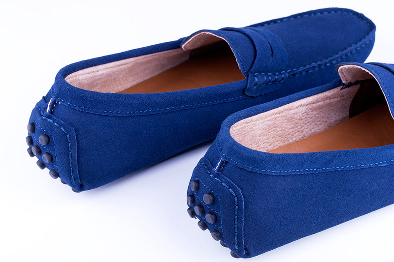 Navy Blue Loafers Men - Navy Blue Suede Penny Leather Driving