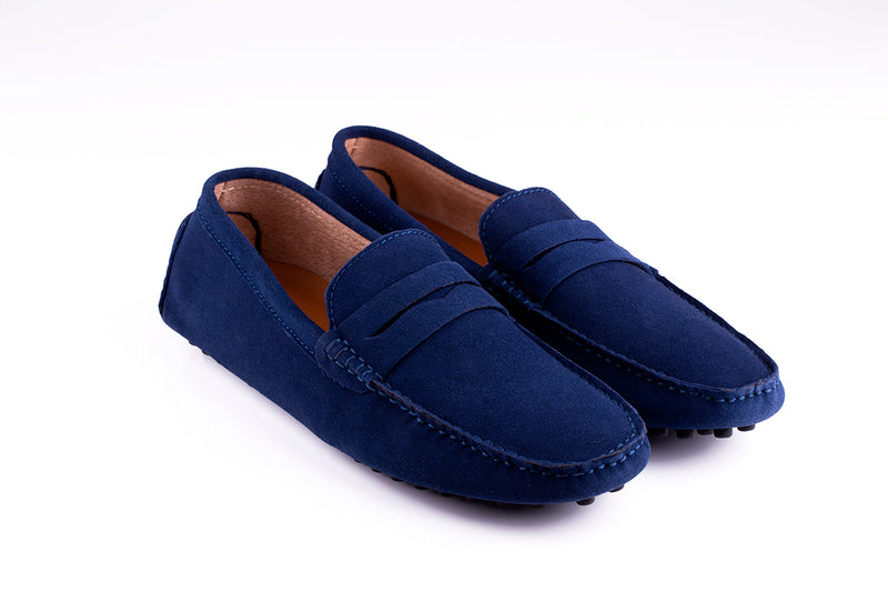 Navy Blue Loafers Men - Navy Blue Suede Penny Leather Driving Shoes –  DonNino