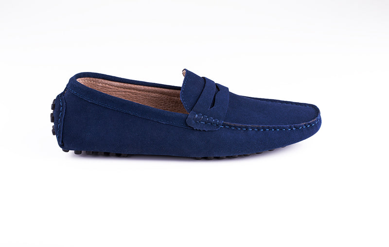 Navy Blue Loafers Men - Navy Blue Suede Penny Leather Driving Shoes –  DonNino